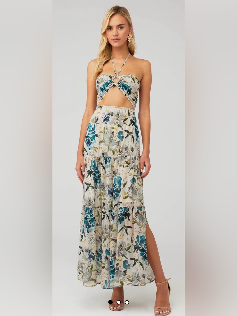 Rays for Days Gaia Dress Floral Maxi Dress in Ivory Teal Summer Vacation Dress